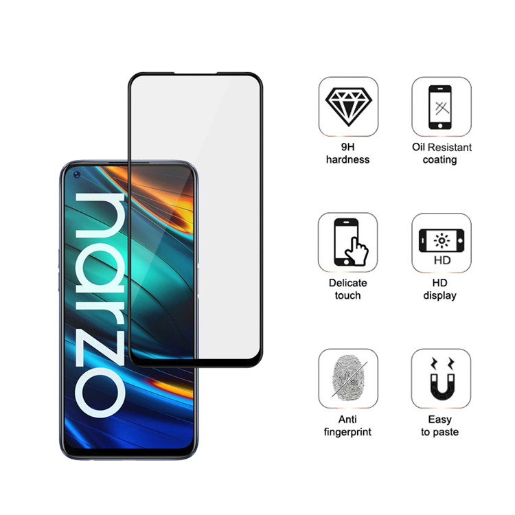 Dlix 2.5D silk print full glue tempered glass screen protector for Realme Narzo 20 Pro