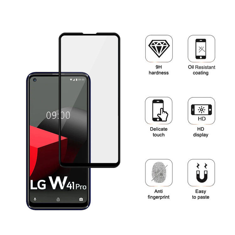 Dlix 2.5D silk print full glue tempered glass screen protector for LG W41 Pro