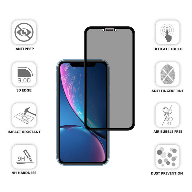 Dlix 3D privacy full cover tempered glass screen protector for Apple iPhone 11 / XR