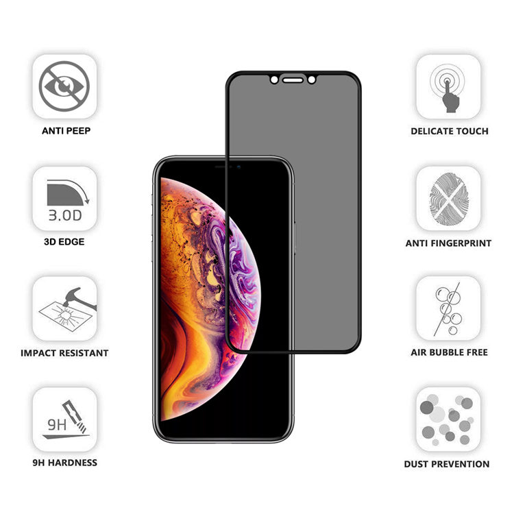 Dlix 3D privacy full cover tempered glass screen protector for Apple iPhone 11 Pro / Xs