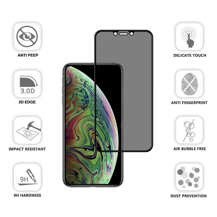 Dlix 3D privacy full cover tempered glass screen protector for Apple iPhone 11 Pro Max / Xs Max