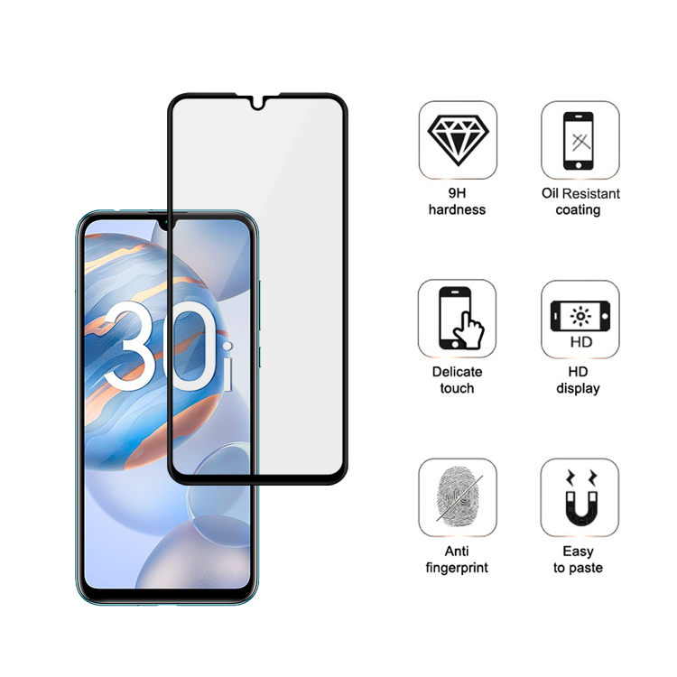 Dlix 2.5D silk print full glue tempered glass screen protector for Honor 30i