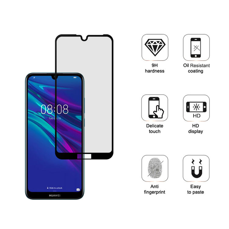 Dlix 2.5D silk print full glue tempered glass screen protector for Huawei Y6 2019