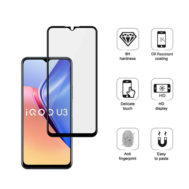 Dlix 2.5D silk print full glue tempered glass screen protector for iQOO U3