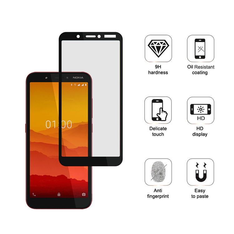 Dlix 2.5D silk print full glue tempered glass screen protector for Nokia C1