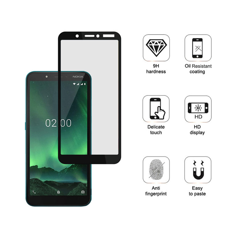 Dlix 2.5D silk print full glue tempered glass screen protector for Nokia C2