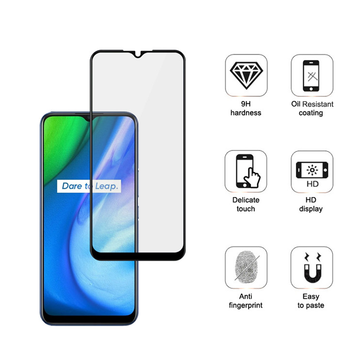 Dlix 3D hot bending full glue tempered glass screen protector for Realme Q2i