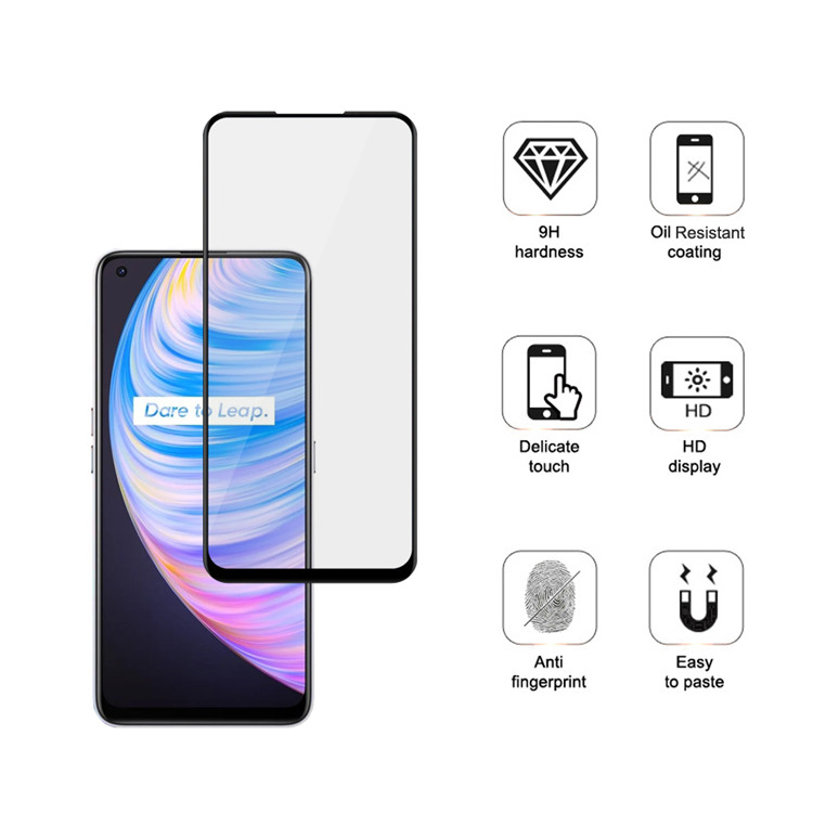 Dlix 2.5D silk print full glue tempered glass screen protector for Realme Q2 Pro