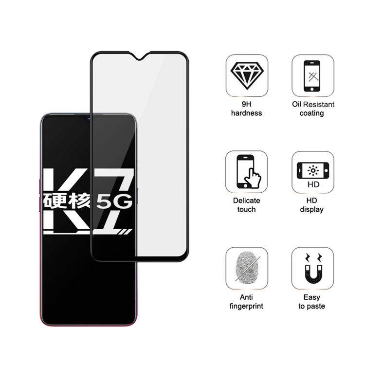 Dlix 2.5D silk print full glue tempered glass screen protector for Oppo K7