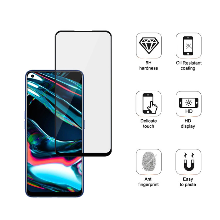 Dlix 2.5D silk print full glue tempered glass screen protector for Realme 7 Pro