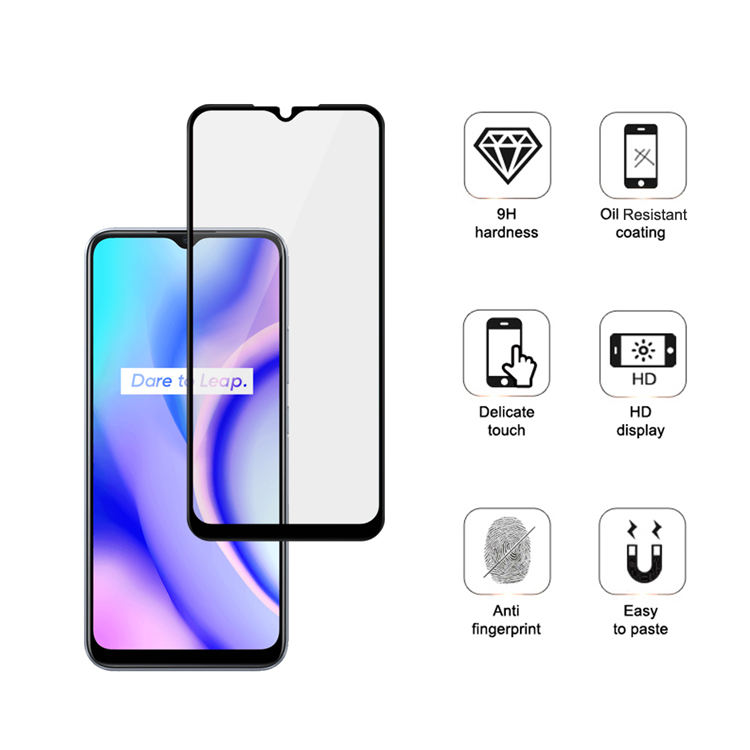 Dlix 2.5D silk print full glue tempered glass screen protector for Realme C15