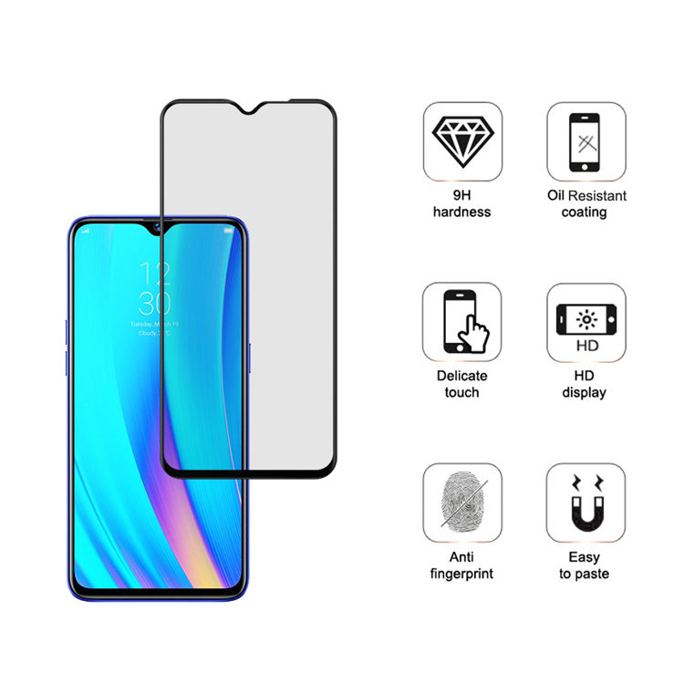 Dlix 2.5D silk print full glue tempered glass screen protector for Realme 3 Pro