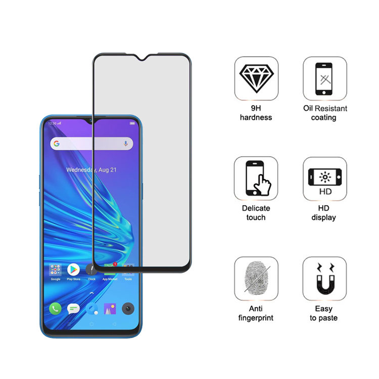 Dlix 2.5D silk print full glue tempered glass screen protector for Realme 5