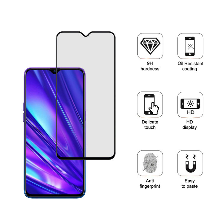 Dlix 2.5D silk print full glue tempered glass screen protector for Realme 5 Pro