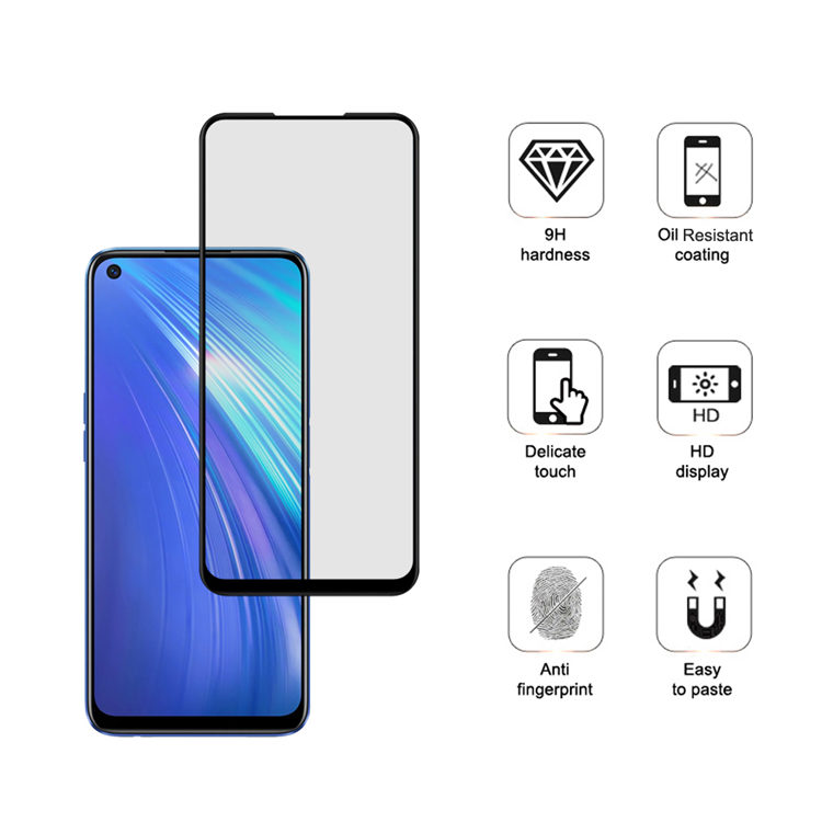 Dlix 2.5D silk print full glue tempered glass screen protector for Realme 6