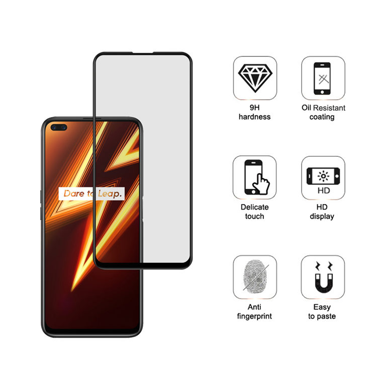 Dlix 2.5D silk print full glue tempered glass screen protector for Realme 6 Pro