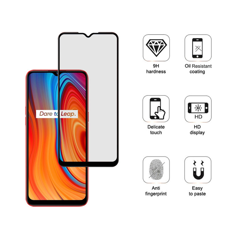 Dlix 3D hot bending full glue tempered glass screen protector for Realme C3