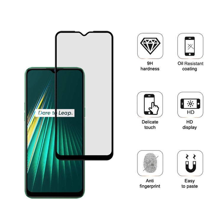 Dlix 2.5D silk print full glue tempered glass screen protector for Realme Narzo 10