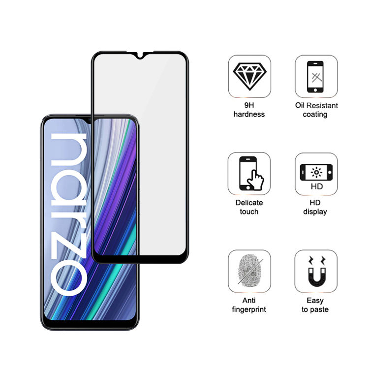 Dlix 3D hot bending full glue tempered glass screen protector for Realme Narzo 30A