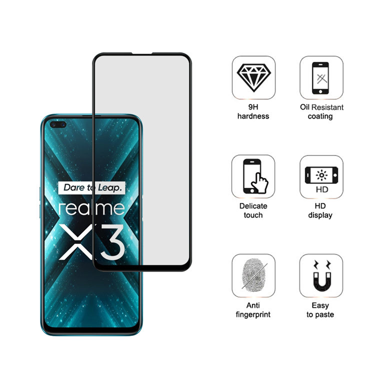 Dlix 2.5D silk print full glue tempered glass screen protector for Realme X3