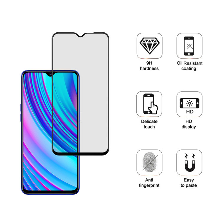 Dlix 3D hot bending full glue tempered glass screen protector for Realme X Lite