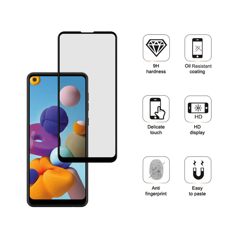 Dlix 2.5D silk print full glue tempered glass screen protector for Samsung Galaxy A21