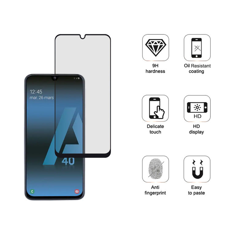 Dlix 2.5D silk print full glue tempered glass screen protector for Samsung Galaxy A40