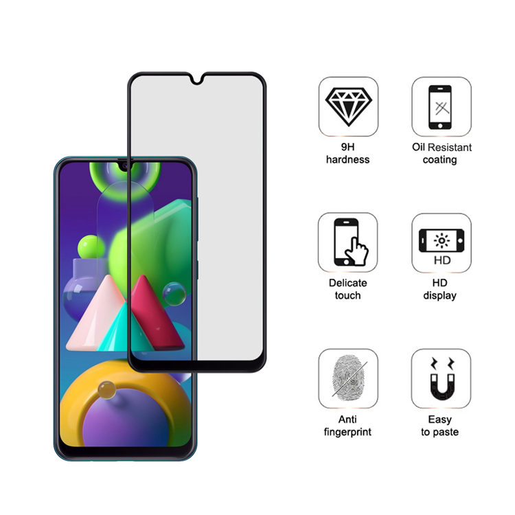 Dlix 2.5D silk print full glue tempered glass screen protector for Samsung Galaxy M21