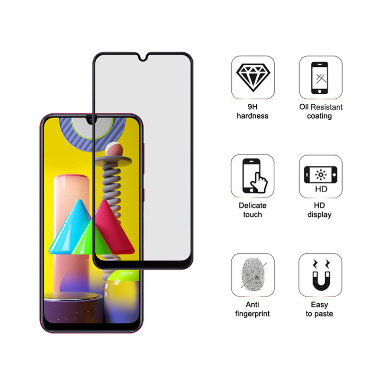 Dlix 2.5D silk print full glue tempered glass screen protector for Samsung Galaxy M31