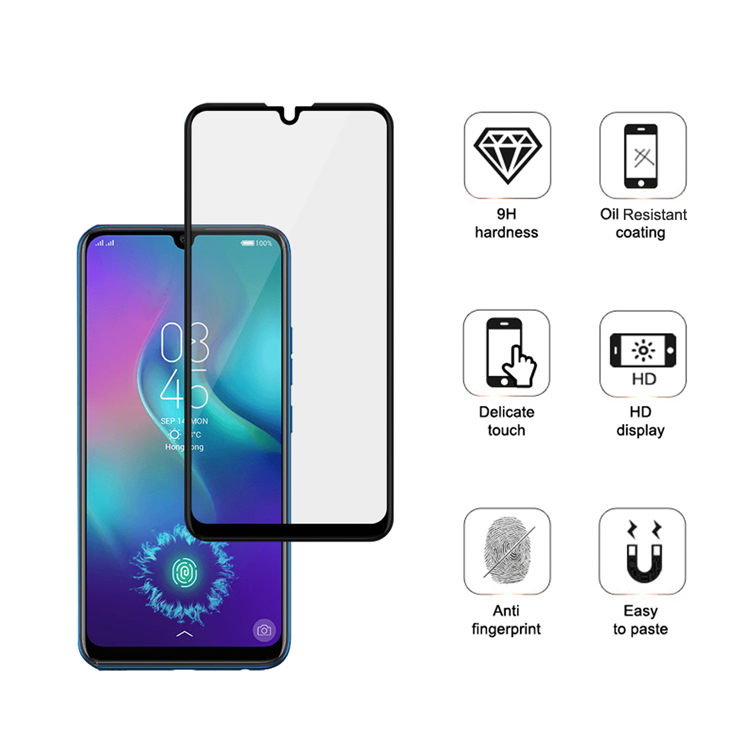 Dlix 2.5D silk print full glue tempered glass screen protector for Tecno Camon 12 Pro