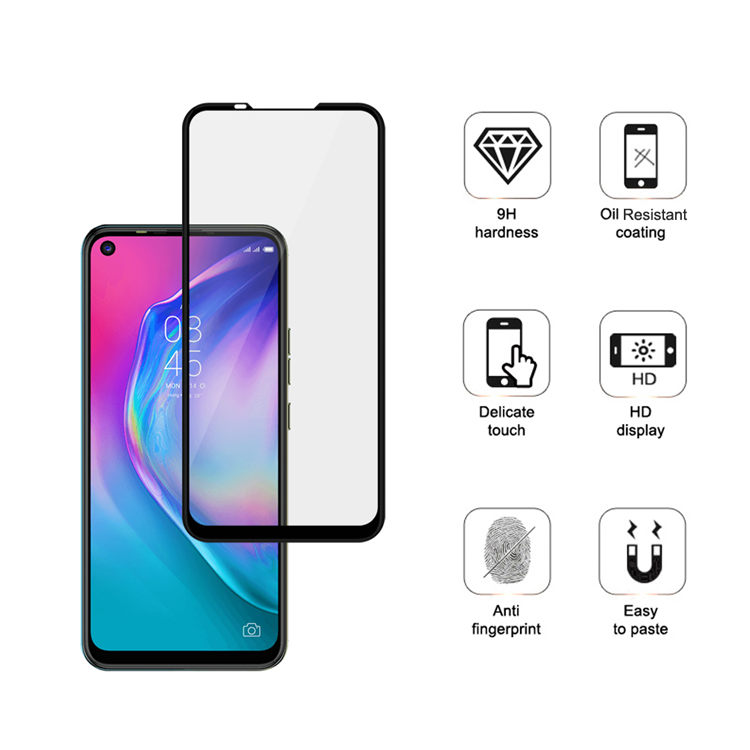 Dlix 2.5D silk print full glue tempered glass screen protector for Tecno Camon 15