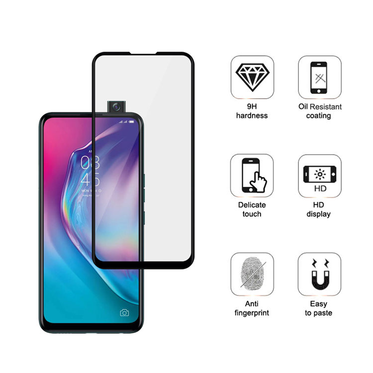 Dlix 2.5D silk print full glue tempered glass screen protector for Tecno Camon 15 Premier