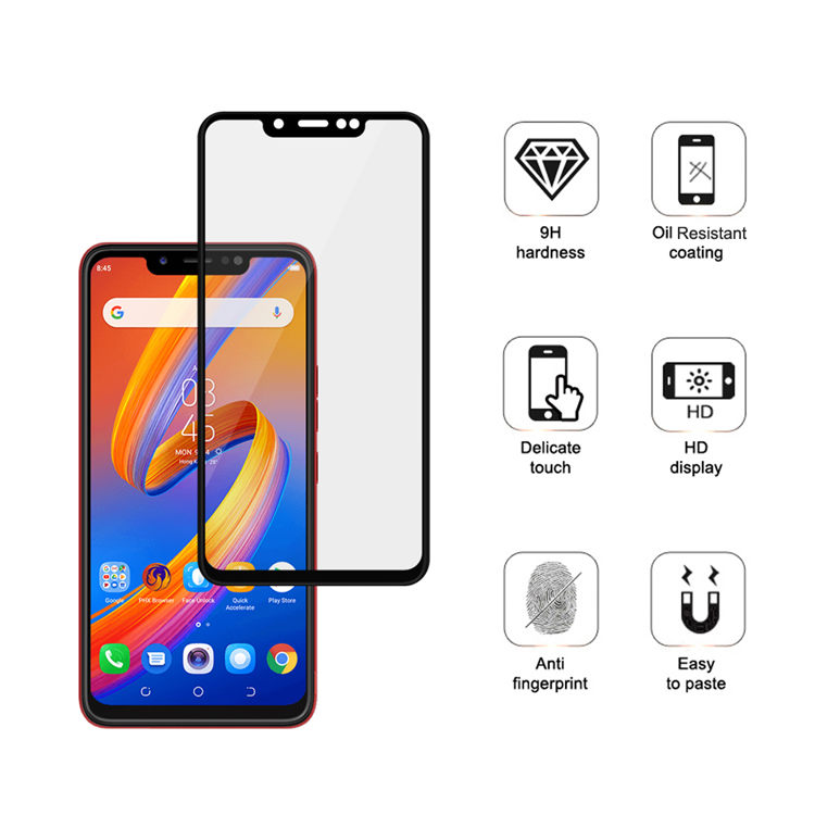 Dlix 2.5D silk print full glue tempered glass screen protector for Tecno Spark 3