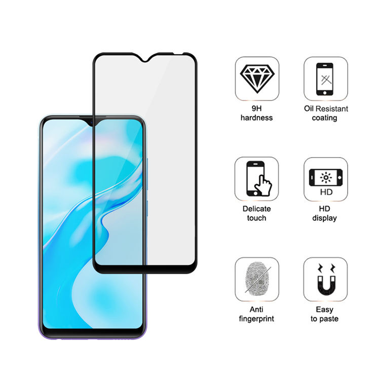 Dlix 2.5D silk print full glue tempered glass screen protector for Vivo Y1s