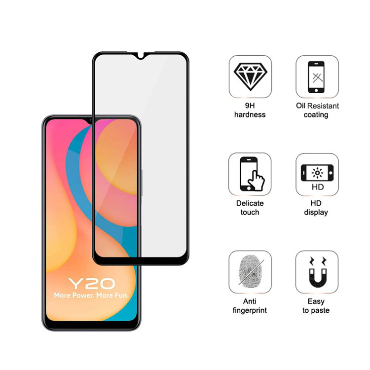 Dlix 2.5D silk print full glue tempered glass screen protector for Vivo Y20