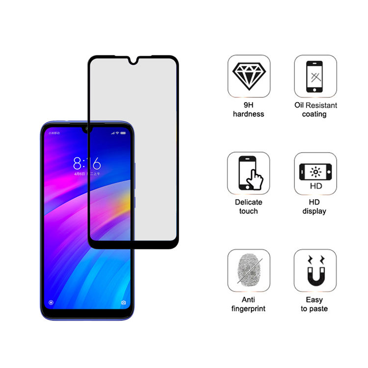 Dlix 2.5D silk print full glue tempered glass screen protector for Xiaomi Redmi 7