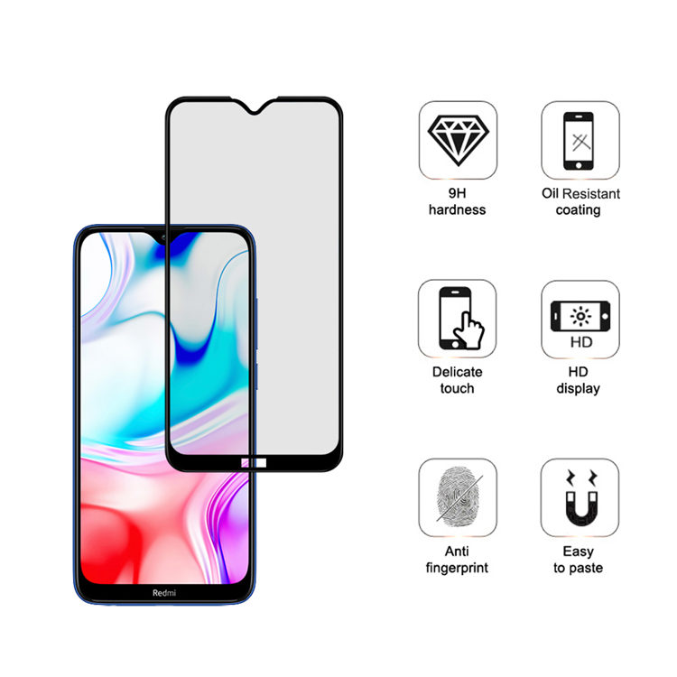 Dlix 2.5D silk print full glue tempered glass screen protector for Xiaomi Redmi 8