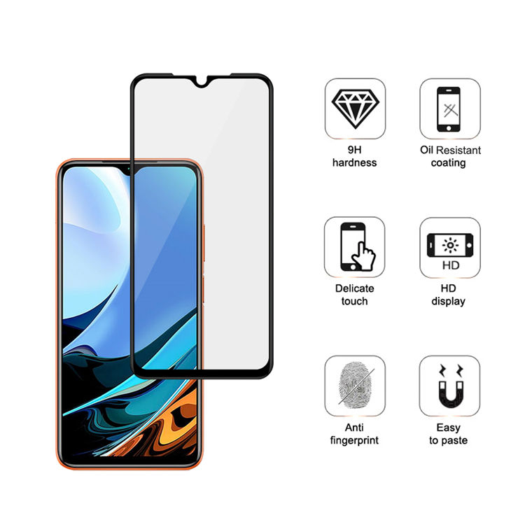 Dlix 2.5D silk print full glue tempered glass screen protector for Xiaomi Redmi 9 Power