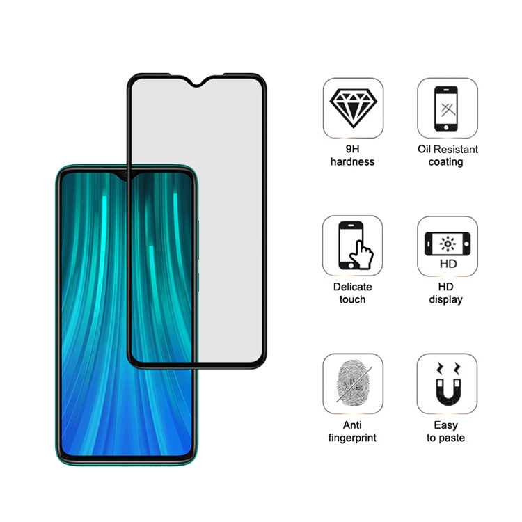 Dlix 2.5D silk print full glue tempered glass screen protector for Xiaomi Redmi Note 8