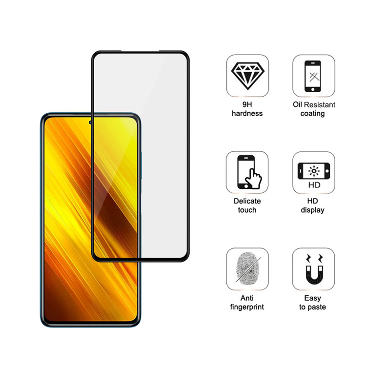 Dlix 2.5D silk print full glue tempered glass screen protector for Xiaomi Poco X3