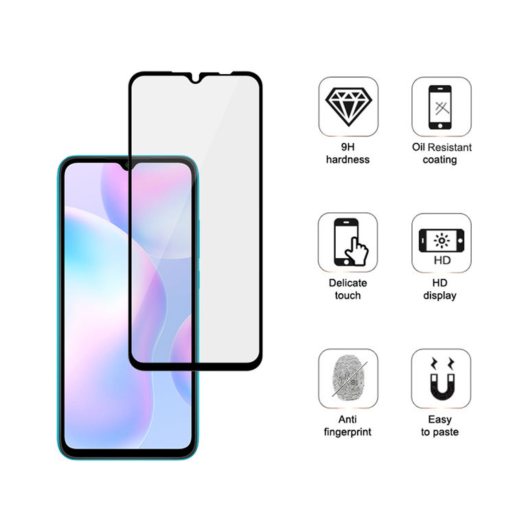 Dlix 2.5D silk print full glue tempered glass screen protector for Xiaomi Redmi 9A